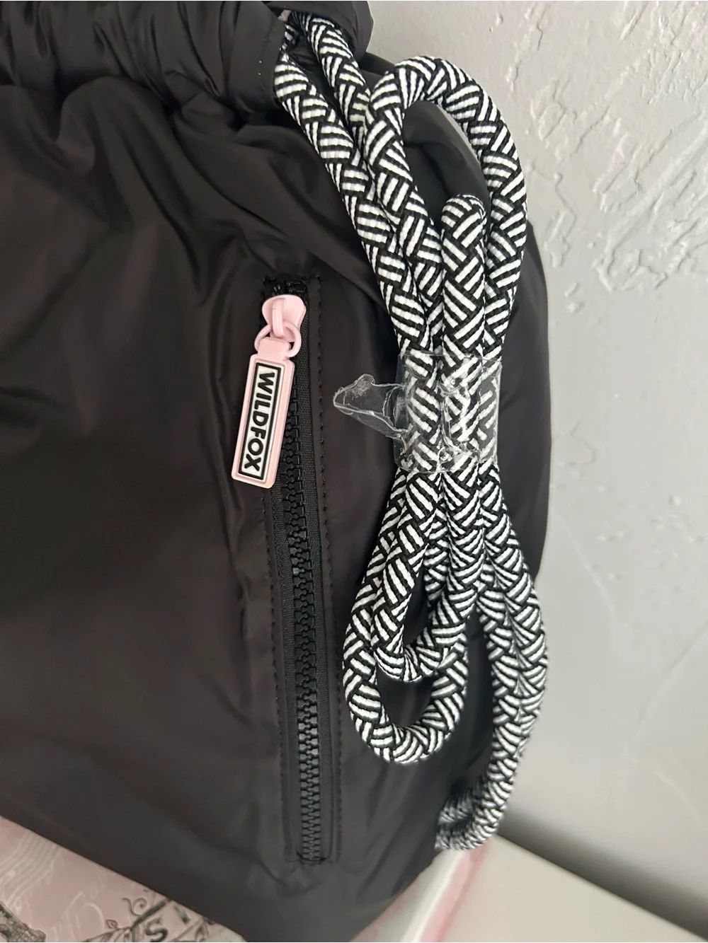 Wildfox Black Quilted Tote with Patterned Side Straps
